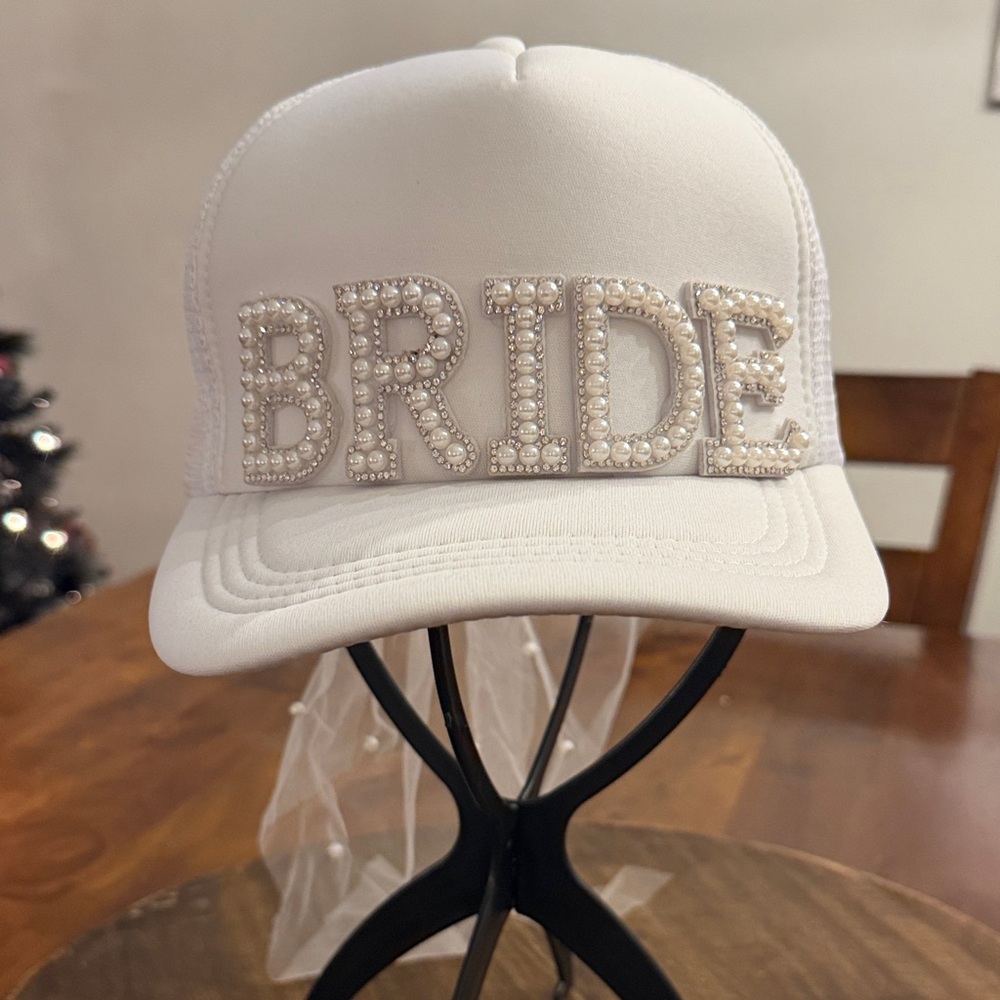 White Bride Cap with Pearl Embellishments